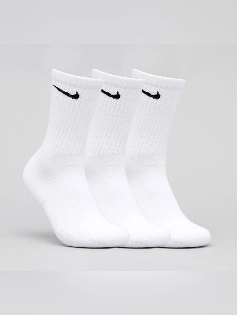Nike dri-fit everyday cushioned crew socks white with black swoosh cotton 3-pack